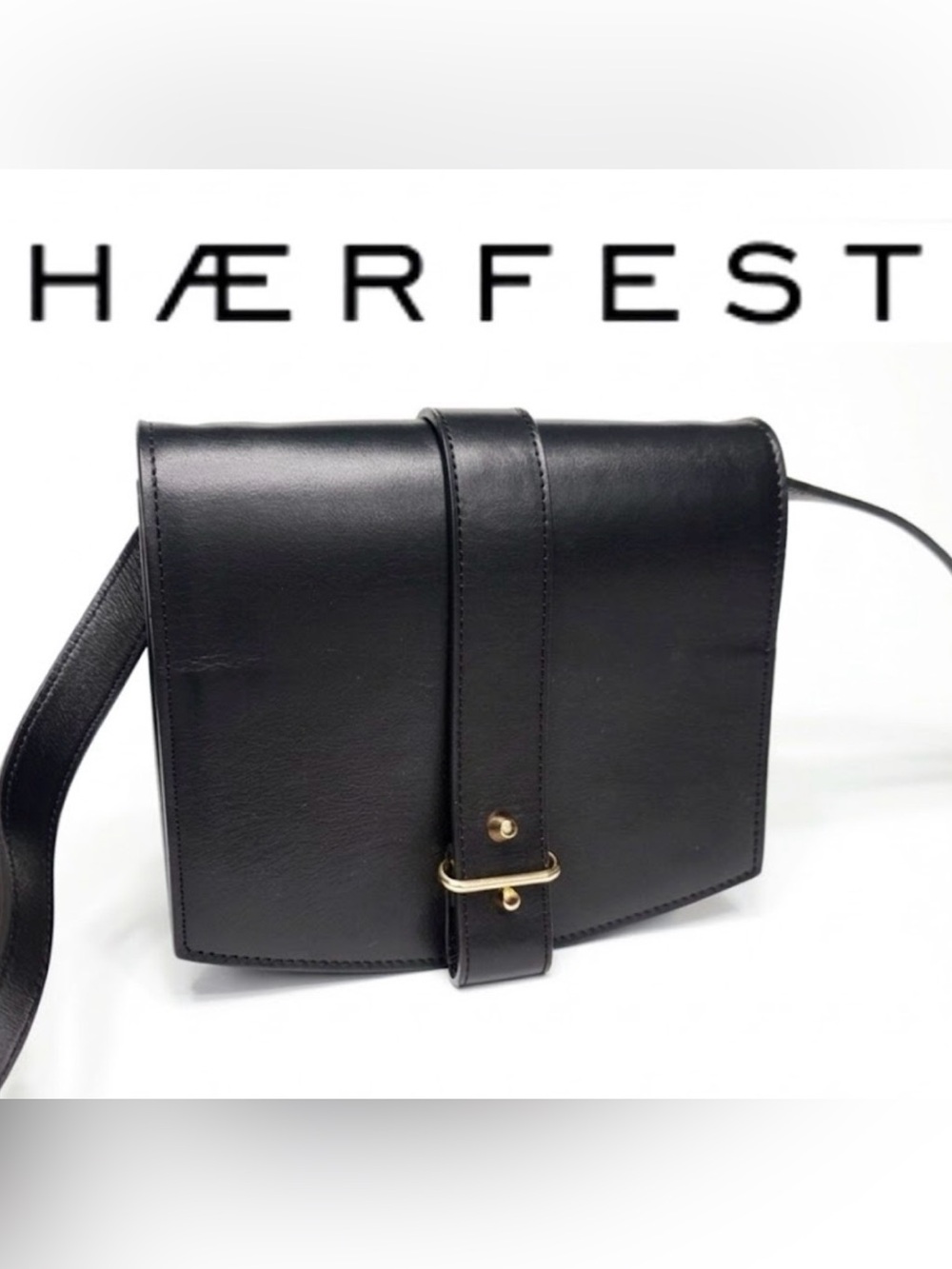 Haerfest Mini Agnes Crossbody Black Leather Flap Satchel Bag